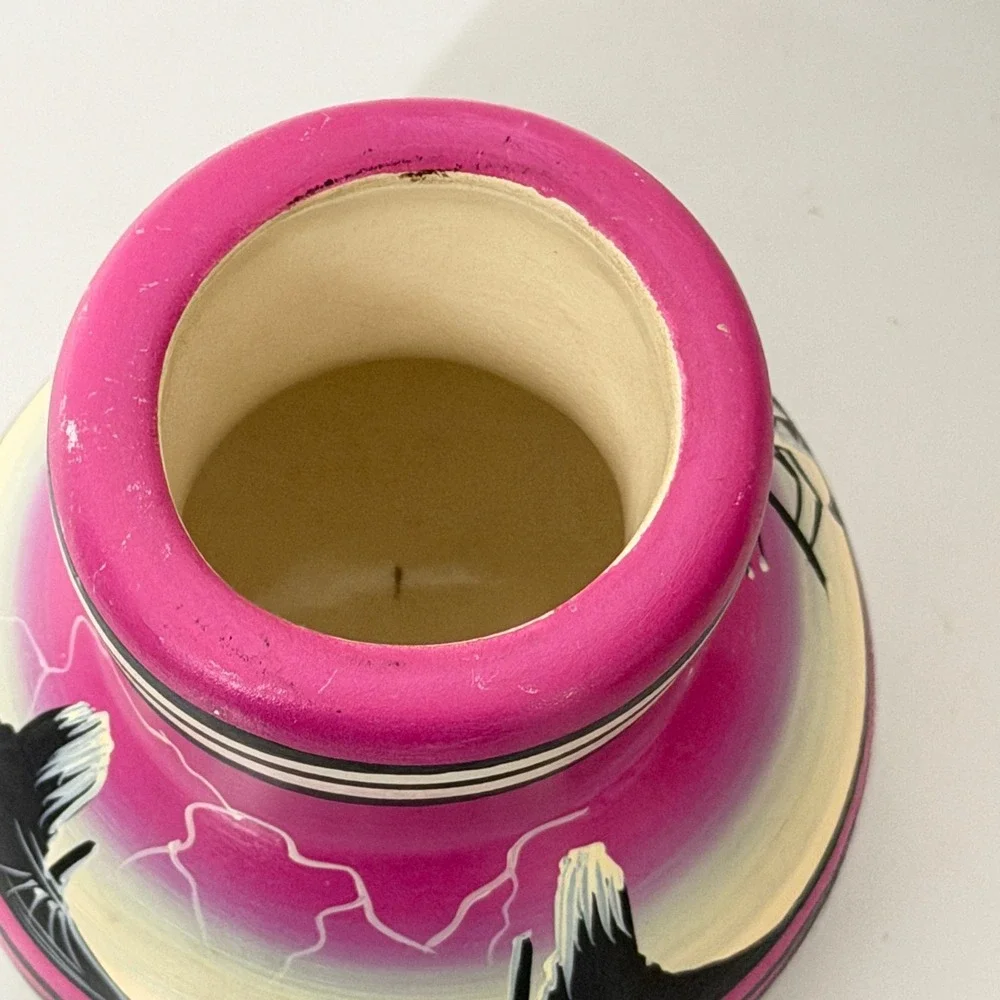 Yanito Pottery Vase Navajo Magenta Kokopelli Hand Painted Southwestern Decor